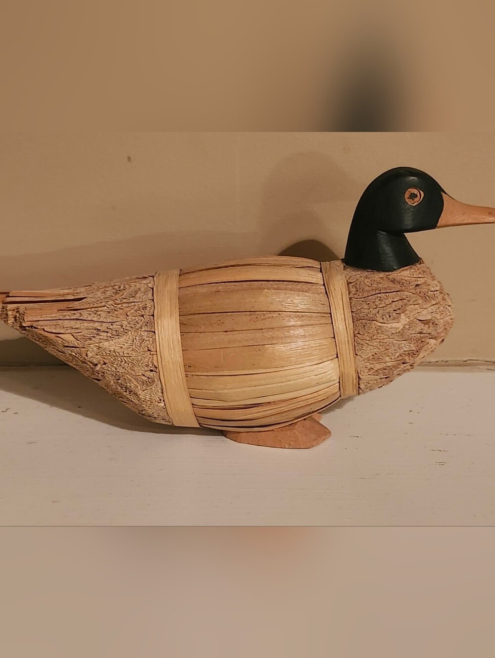 Vintage Cornhusk Straw Wood Duck Decoy Decor